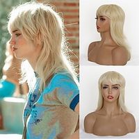 Modern Short Shaggy Mullet Wig for Women 80s Mullet Wig Pixie Cut Wig With Bangs Synthetic Natural Fake Blonde Hair Replacement Wigs with White Highlights 14inch Mullet Haircut(Blonde) miniinthebox