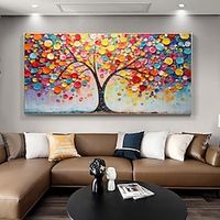 Flower Tree of Life Abstract Oil Painting Original Textured Canvas Art Hand Painted Living Room Home Decor Birthday Gift Landscape Wall Decor (No Frame) miniinthebox - thumbnail