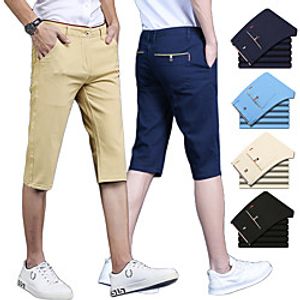 Men's Streetwear Chino Quick Dry Breathable Sports Cotton Slim Daily Going out Chinos Shorts Bermuda shorts Pants Solid Colored Solid Color Calf-Length Sporty Black Khaki Royal Blue Beige Light Blue Lightinthebox