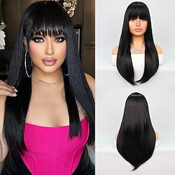 Synthetic Wig Natural Straight Neat Bang Wig 24 inch Black Synthetic Hair Women's Natural Black Lightinthebox