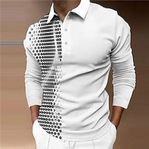 Men's Golf Shirt 3D Print Geometry Turndown Street Casual Button-Down Print Long Sleeve Tops Designer Casual Fashion Breathable White Lightinthebox