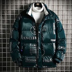Men's Puffer Jacket Winter Jacket Quilted Jacket Winter Coat Cardigan Warm Breathable Daily Hiking Solid Color Outerwear Clothing Apparel Sports Black White Green miniinthebox