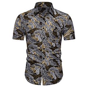 Men's Shirt Other Prints Leaves Short Sleeve Casual Tops Casual Brown miniinthebox