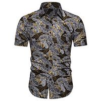 Men's Shirt Other Prints Leaves Short Sleeve Casual Tops Casual Brown miniinthebox - thumbnail
