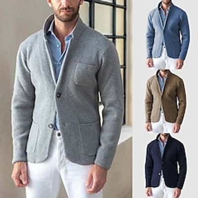 Men's Lightweight Jacket Casual Jacket Outdoor Daily Wear Warm Pocket Fall Winter Plain Fashion Streetwear Stand Collar Regular Black Khaki Dark Blue Light Blue Gray Jacket Lightinthebox