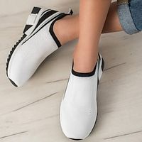 Women's Sneakers White Shoes Flyknit Shoes Slip-on Sneakers White Shoes Outdoor Daily Flat Heel Wedge Heel Round Toe Casual Comfort Preppy Running Tennis Shoes Elastic Fabric Lace-up Solid Color Lightinthebox - thumbnail