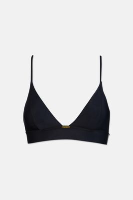 Womens Lightly Padded Long Line Triangle Bikini Top  Black