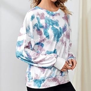 Women's Blue Round Neck Tie Dye Casual Clothing Apparel Hoodies Sweatshirts  Loose Fit miniinthebox