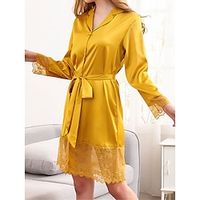 Women's Pajamas Robe Bathrobe Pure Color Casual Comfort Soft Home Daily Bed Ice Silk Breathable Lapel Long Sleeve Button Fall Winter Light Pink Lotus Pink Lightinthebox - thumbnail