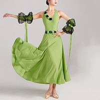 Ballroom Dance Dress Pure Color Splicing Women's Performance Party Sleeveless Crystal Cotton Lightinthebox - thumbnail