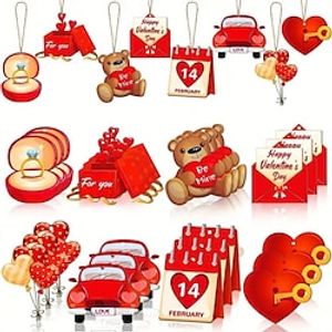 24pcs Valentine's Day Red Style Wooden Hanging Ornaments Party Decor Holiday Supplies Tree Decorations Yard Decoration Holiday Arrangement Garden Decor Lightinthebox