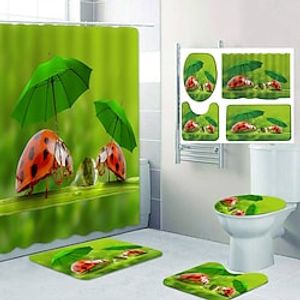 Floral Pattner 4Pcs Shower Curtain Set with Rug Toilet Lid Cover Sets with Non-Slip Rug Bath Mat for Bathroom Waterproof Polyester Shower Curtain with 12 HooksBathroom Decoration miniinthebox