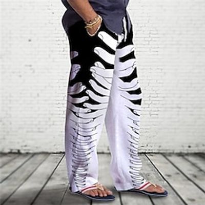 Men's Trousers Summer Pants Beach Pants Drawstring Elastic Waist 3D Print Graphic Prints Hand Comfort Casual Daily Holiday Streetwear Hawaiian White Blue Lightinthebox
