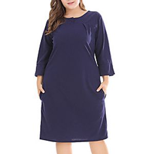 Women's Plus Size A Line Dress Solid Color Round Neck 34 Length Sleeve Spring Summer Work Basic Knee Length Dress Causal Daily Dress Lightinthebox