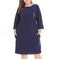 Women's Plus Size A Line Dress Solid Color Round Neck 34 Length Sleeve Spring Summer Work Basic Knee Length Dress Causal Daily Dress Lightinthebox - thumbnail