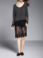 TangJie Sexy Elegant Lace Patchwork Hollowed Out Long Sleeve Women Dresses