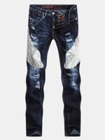 Eagle Patchwork Cotton Holes Jean