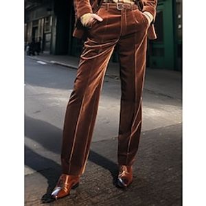 Men's Dress Pants Trousers Suit Pants Velvet Pants Front Pocket Straight Leg Plain Comfort Business Daily Holiday Fashion Chic Modern Black Brown miniinthebox