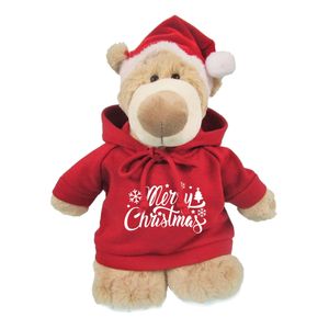 Caravaan Soft Toy Mascot Bear Size 28cm w/ Satnat Hat And Hoodie With Merry Christmas Print.STT41X