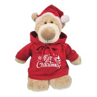 Caravaan Soft Toy Mascot Bear Size 28cm w/ Satnat Hat And Hoodie With Merry Christmas Print.STT41X - thumbnail