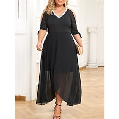 Women's Plus Size Curve Casual Dress Chiffon Dress Swing Dress Plain Long Dress Maxi Dress Half Sleeve Cut Out V Neck Fashion Daily Black Summer Spring L XL XXL 3XL 4XL Lightinthebox Women's Plus Size Curve Casual Dress Chiffon Dress Swing Dress Plain Long Dress Maxi Dress Half Sleeve Cut Out V Neck Fashion Daily Black Summer Spring L XL XXL 3XL 4XL Lightinthebox