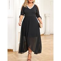 Women's Plus Size Curve Casual Dress Chiffon Dress Swing Dress Plain Long Dress Maxi Dress Half Sleeve Cut Out V Neck Fashion Daily Black Summer Spring L XL XXL 3XL 4XL Lightinthebox - thumbnail
