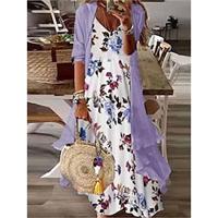 Women's Two Piece Dress Set Casual Dress Print Dress Outdoor Vacation Fashion Casual Print Mini Dress V Neck 3/4 Length Sleeve Floral Loose Fit Black Blue Light Purple Summer Spring S M L XL XXL Lightinthebox