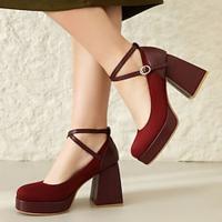 Women's Heels Mary Jane Daily Buckle Chunky Heel Closed Toe Minimalism Suede Ankle Strap Wine Dark Brown Black Lightinthebox