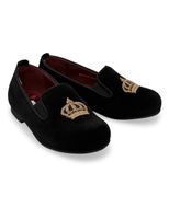 Velvet Crown Patch Loafers - Black Velvet Crown Patch Loafers - Black