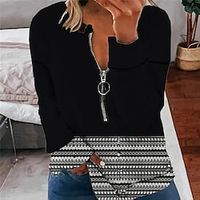 Women's Plus Size Tops Pullover Sweatshirt Hoodie Sweatshirt Geometry Zipper Print Long Sleeve Round Neck Streetwear Daily Vacation Polyester Fall Winter Black Lightinthebox - thumbnail