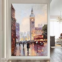 Tower of London Painting hand painted Oil Painting Canvas London Street Painting Cityscape painting Wall Art City Painting Extra Large painting Wall Art painting for living room bedroom artwork Lightinthebox