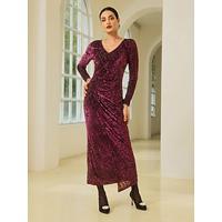 Velvet Burgundy Ruched Split Christmas Vintage Maxi Dress