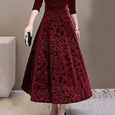 Women's Skirts Maxi Velvet Paisley Wine Army Green Skirts Fall Winter Floral Fleece lined Fashion Shiny Xmas Christmas Holiday S M L Lightinthebox Women's Skirts Maxi Velvet Paisley Wine Army Green Skirts Fall Winter Floral Fleece lined Fashion Shiny Xmas Christmas Holiday S M L Lightinthebox