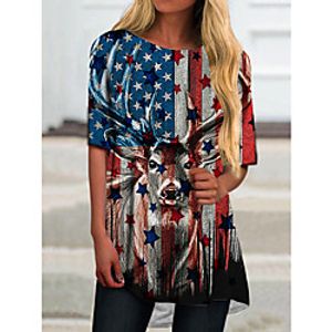 Women's T Shirt Dress Tee Dress Short Mini Dress Blue Half Sleeve Color Block Flag Animal Print Spring Summer Round Neck Casual Holiday 2021 S M L XL XXL 3XL miniinthebox