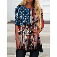 Women's T Shirt Dress Tee Dress Short Mini Dress Blue Half Sleeve Color Block Flag Animal Print Spring Summer Round Neck Casual Holiday 2021 S M L XL XXL 3XL miniinthebox - thumbnail