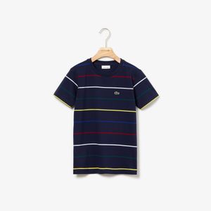 Boys' Crew Neck Coloured Pinstriped Cotton T-shirt