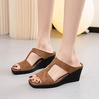 Women's Sandals Slippers Plus Size Wedge Heel Minimalism Faux Leather Black Burgundy Khaki Lightinthebox - thumbnail