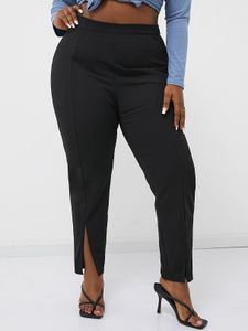 YOINS BASICS Plus Size Slit Design Black Pants