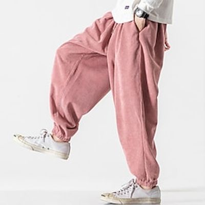 Men's Sweatpants Corduroy Pants Carrot Pants Pocket Drawstring Elastic Waist Plain Comfort Breathable Outdoor Daily Going out Fashion Casual Black Pink Lightinthebox