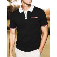 Men's Golf Shirt Golf Polo Work Casual Lapel Short Sleeve Basic Modern Color Block Patchwork Button Spring Summer Regular Fit Black White Navy Blue Blue Golf Shirt Lightinthebox - thumbnail