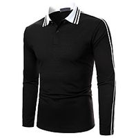 Men's Golf Shirt Striped Solid Colored Long Sleeve Work Tops Business Black miniinthebox - thumbnail