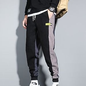 Men's Joggers Corduroy Pants Trousers Casual Pants Pocket Drawstring Elastic Waist Patchwork Breathable Soft Daily Going out Streetwear Cotton Blend Fashion Chic  Modern Khaki Red Micro-elastic Lightinthebox