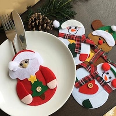 4PCS/set Christmas Knife Fork Cutlery Holder Bag Set Santa Claus Elk table Tableware Bag Christmas Decoration miniinthebox