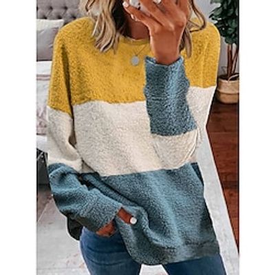Women's Sweatshirt Pullover Flannel Teddy Fuzzy Yellow Pink Wine Color Block Casual Sports Round Neck Long Sleeve Top Micro-elastic Fall Winter Lightinthebox Women's Sweatshirt Pullover Flannel Teddy Fuzzy Yellow Pink Wine Color Block Casual Sports Round Neck Long Sleeve Top Micro-elastic Fall Winter Lightinthebox