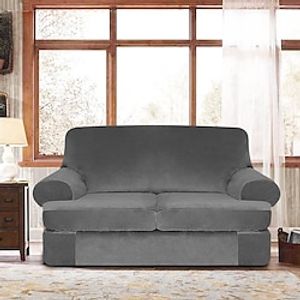 3 Pieces Loveseat Cover Stretch Soft Couch Cover for Dogs Luxury Velvet Sofa Slipcover with 2 Separate Cushion Couch Leakproof Furniture Protector for Kids Pets miniinthebox