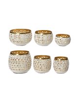 Kaemingk Decoris Tealightholder Iron Rim Polished Mat Brass Wool White Assorted 1 Set