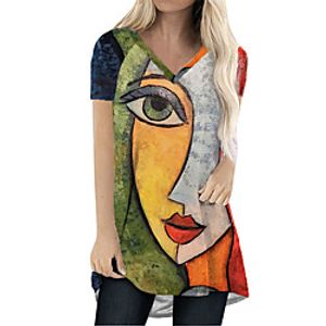 Women's T Shirt Dress Tee Dress Short Mini Dress Blue Purple Short Sleeve Print Color Block Print Spring Summer V Neck Casual Holiday Loose 2021 S M L XL XXL 3XL Lightinthebox