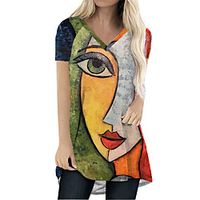 Women's T Shirt Dress Tee Dress Short Mini Dress Blue Purple Short Sleeve Print Color Block Print Spring Summer V Neck Casual Holiday Loose 2021 S M L XL XXL 3XL Lightinthebox - thumbnail