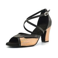Women's Latin Dance Shoes Party Evening Prom Professional Fashion Sandals Heel Sandals Sparkling Shoes Heel Glitter Splicing High Heel Peep Toe Loafer Cross Strap Adults' Black  Orange Lightinthebox - thumbnail