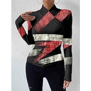 Women's T shirt Tee Graphic Red Print Long Sleeve Daily Weekend Fashion V Neck Regular Fit Spring   Fall Lightinthebox